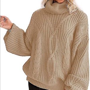 Turtleneck chunky cable knit sweater